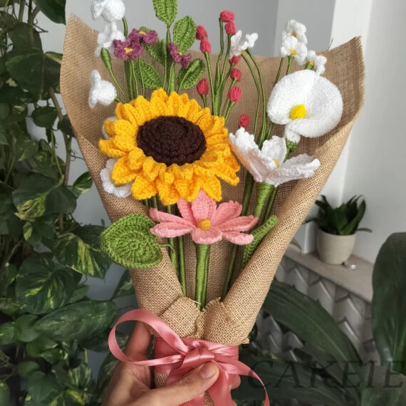 Handcrafted Crochet Flower Bouquet – Multicolor